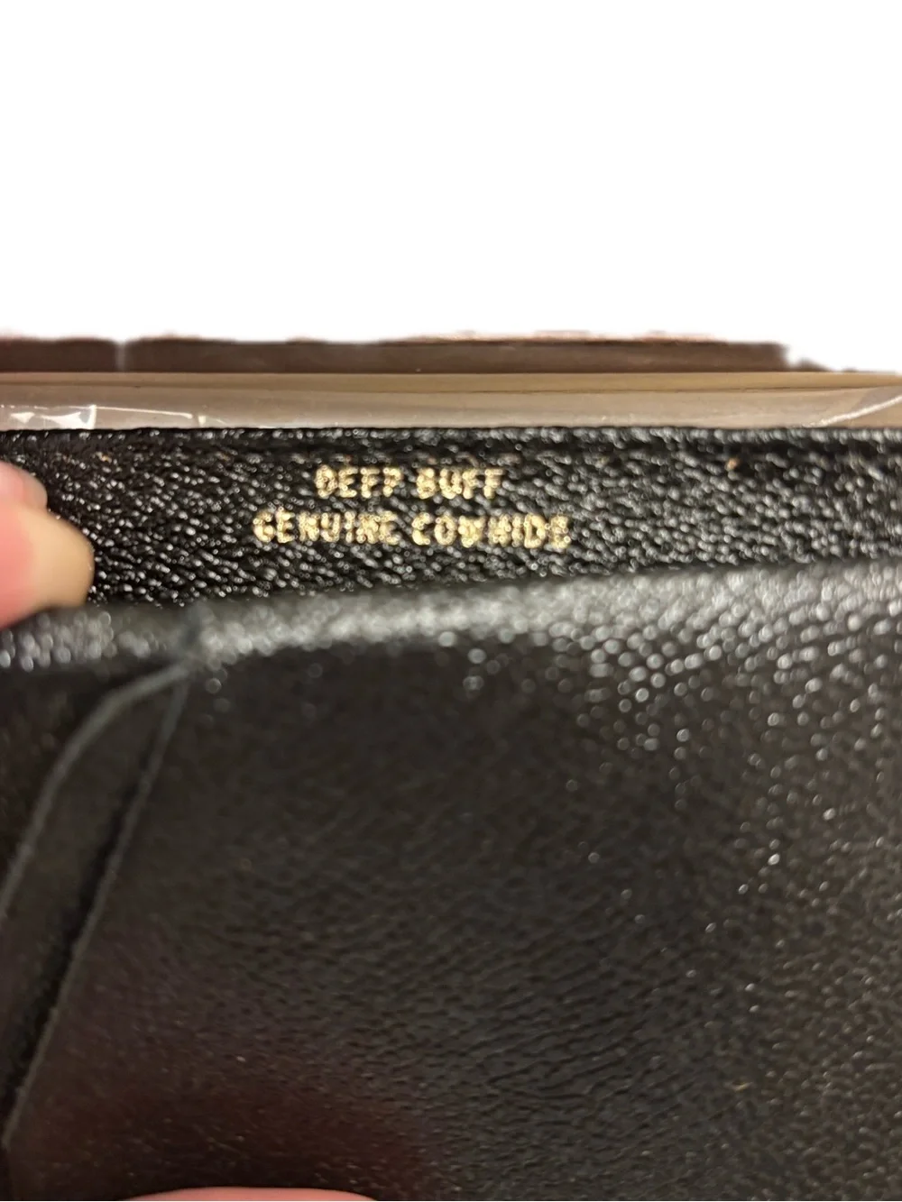 Vintage NWT Black Pebbled Leather Card Wallet with Gold Foil Text